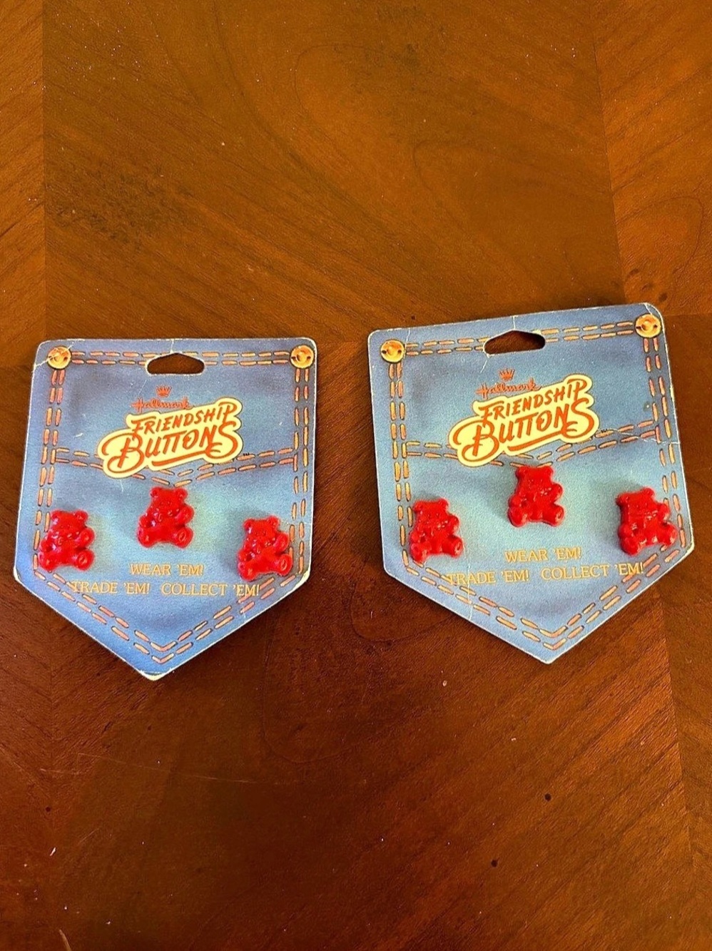 Vintage 1980s Hallmark Friendship Buttons Teddy Bear, New On Card Deadstock